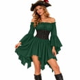 thumbnail image 3 of 2026 Women Renaissance Dress, Pirate Style High Waist Dress with Corset Belt Irregular Hem for Halloween Holiday Party Stage Show, 3 of 3