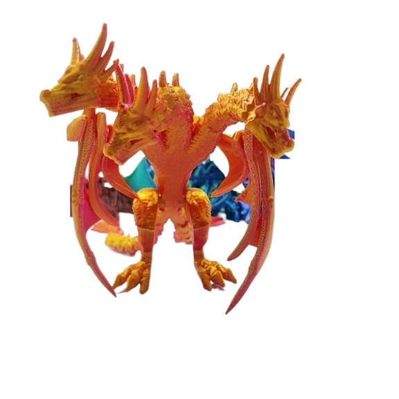 Size: 34cm 3D Printed King Ghidorah Three-Headed Dinosaur Standing Winged Monster Model Figurine, Decorative Ornament, Gift