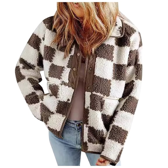 NAFUU Jackets Women Warm Coat Casual Checkered Jacket Cozy Button Down Plaid Jacket Shacket Winter Coats Soft Warm Outerwear