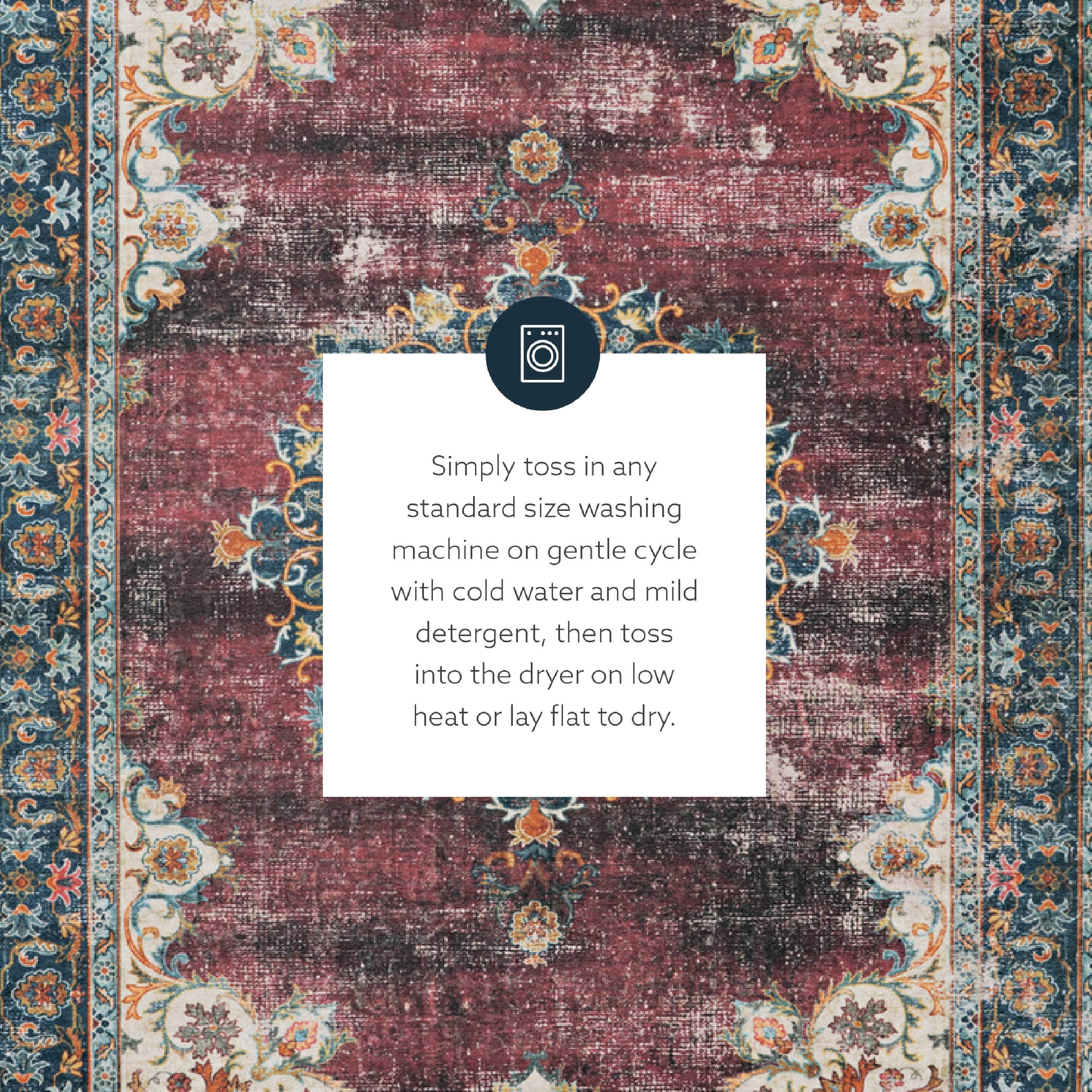 Linon Home Décor Washable Bryant Area Rug or Runner Collection, Ivory and Burgundy, 5' x 7'