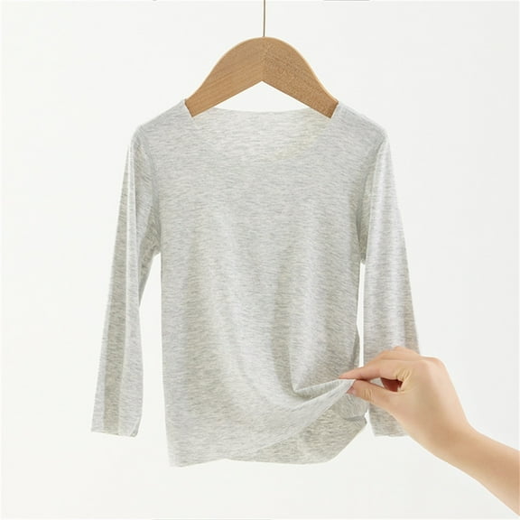 Modal T Shirts for Girls Boys Lightweight Long Sleeve Crewneck Tops Size 2-13 Toddlers Teens Casual Solid Color Stretchy Pullover Basic Tees Top