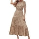 thumbnail image 1 of Txlixc Vestido largo para mujer, cuello redondo, manga corta, cintura elástica, estampado floral, estilo bohemio, vestidos casuales Txlixc  Estilo de ocio, 1 of 6