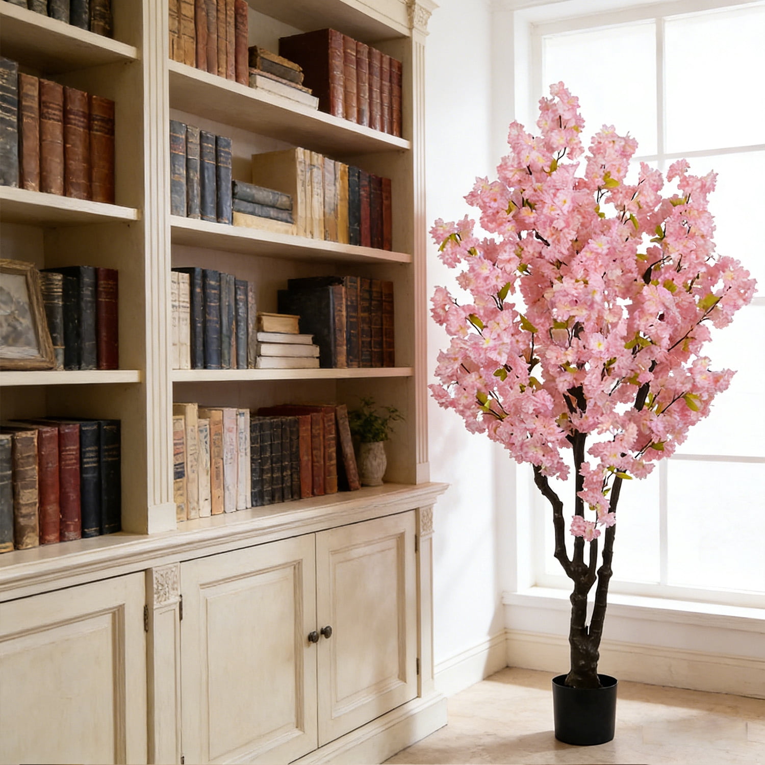 6ft Artificial Cherry Blossom Tree Plastic Flower Faux Leaves Plant Handmade Light Pink Cherry Fake Tree Artificial Plants for Home Office Indoor Outdoor Spring Party  Wedding Decor