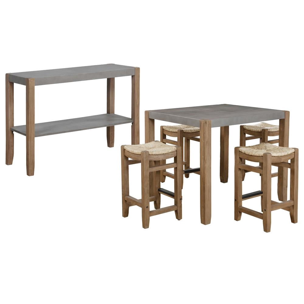 Alaterre Furniture Newport 6-Piece Dining Set with 36 in. H Wood Counter-Height Dining Table, Four 26 in. H Stools and Side Buffet Table