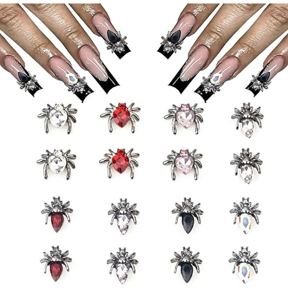 12Pcs Halloween Decor 3D Spider Nail Charms Rhinestones Nail Charms for Acrylic Nails 3D Alloy Nail Charms with Gem Sparkling Spider Nail Art Decoration for Press on Nails DIY Designs