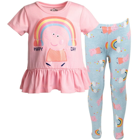 Peppa Pig Toddler Girls Peplum T-Shirt and Leggings Outfit Set Toddler to Little Kid