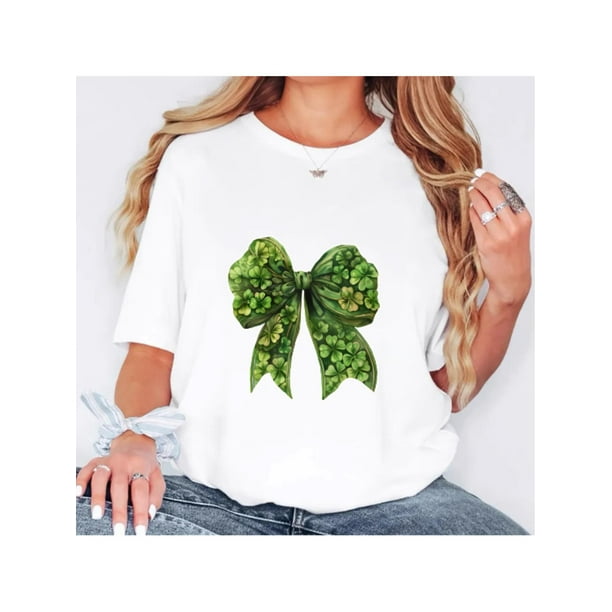 Camiseta De Manga Corta Con Cuello Redondo Para Mujer, Camisetas De Verano Para Uso Diario Y ViajesWomen's St. Patrick's Day Lucky Clover Graphic T-Shirt - Casual Crew Neck Short Sleeve Top, Polyest