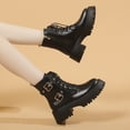 thumbnail image 6 of Lovskoo 2024 Combat Boots Womens Round Toe Platform Buckle Slip On Fall Heeled Short Boots Shoes Black, 6 of 7