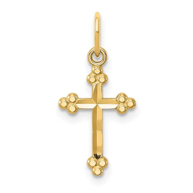 Quality Gold K6244 14K Yellow Gold Small Diamond-Cut Budded Cross Pendant