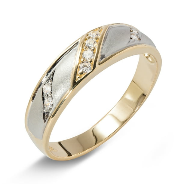 Ioka 14k Solid Gold 6mm Two Tone Gold Cz Mens Wedding Band Walmart Com Walmart Com