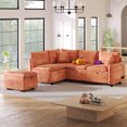 thumbnail image 2 of 82.67" Convertible Sofa Bed Sectional Sofa Sleeper, Chenille L-Shaped Sofa with Movable Storage Ottoman and 2 Pillows, Pull-Out Sofa Bed Corner Couch for Living Room Office Apartment (Orange), 2 of 9
