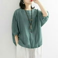 thumbnail image 2 of Women's Loose Fit Short Sleeve Blouses Summer Casual Cotton Linen Tops Shirts, 2 of 2