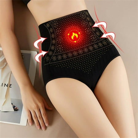 QIPOPIQ Underwear for Women Plus Size Anion Comfortable Solid Color High Waist Warm Belly Hip Lift Waist Panties