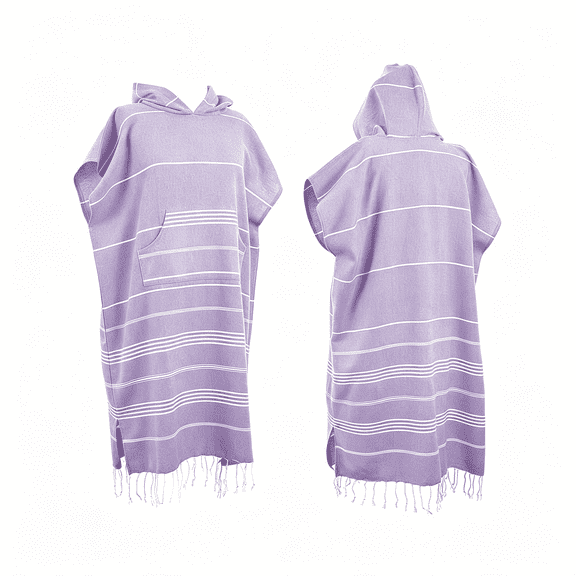 AUQ 1Pcs Large Turkish Cotton Poncho Towel Surf Poncho Changing Robe with Hood and Front Pocket Absorbent Wearable Towel Hooded Beach Towel for Adult Man Women Beach Pool (Purple, Large)