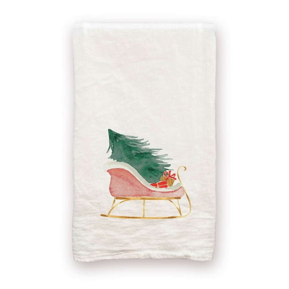 Sleigh - 100% Cotton Decorative Tea Towel Flour Sack Christmas Gift