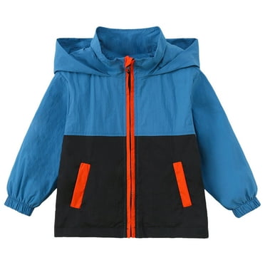 qiiinnHk Kids Windproof Hooded Coats High Neck Zip up Jackets Boys Girls Long Sleeve Lightweight Tops Jacket for Toddler Boys Girls 3-4 Years,Blue