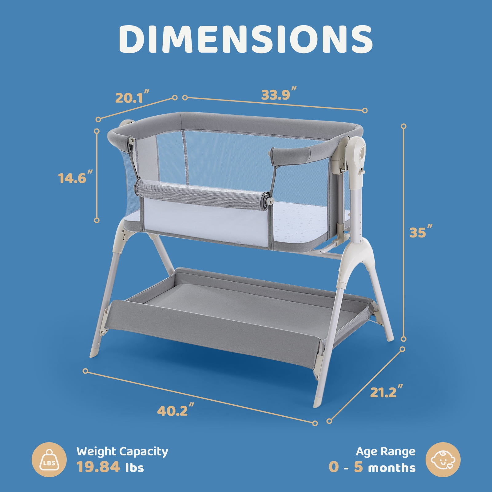 HARPPA Baby Bassinet, 3 in 1 Baby Bassinet Bedside Sleeper with Rocking and Adjustable Height, Light Gray