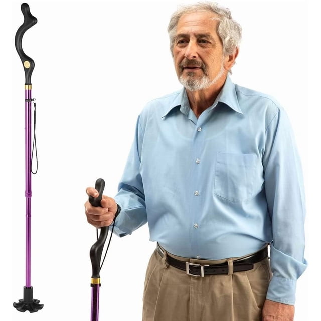 Bastón Medical King para hombre y mujer, con equilibrio especial, 10 alturas ajustables, plegable y portátil, cómodo (morado)