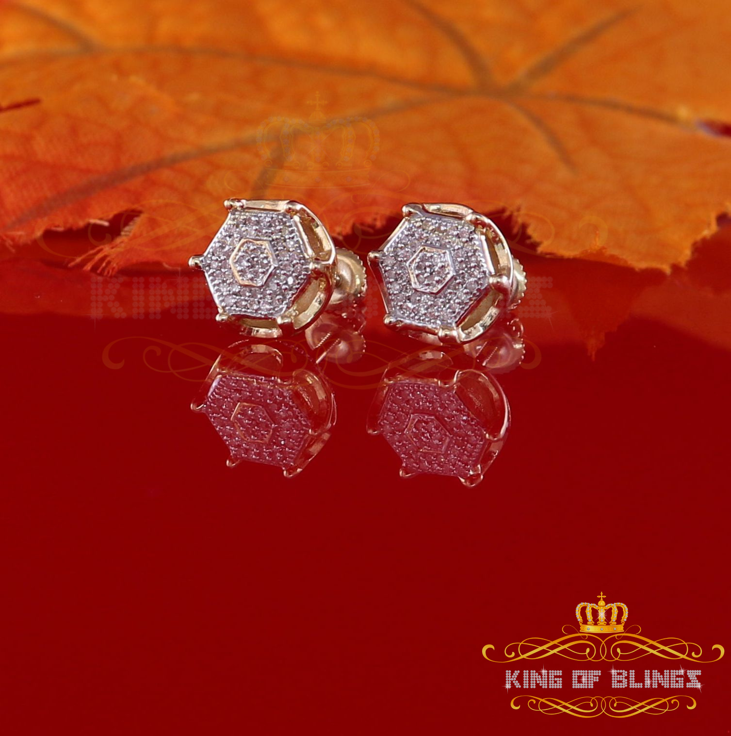 King of Bling's 10K Real Yellow Gold Real Diamond 0.20CT Men's/Women's Stud Micro Earring