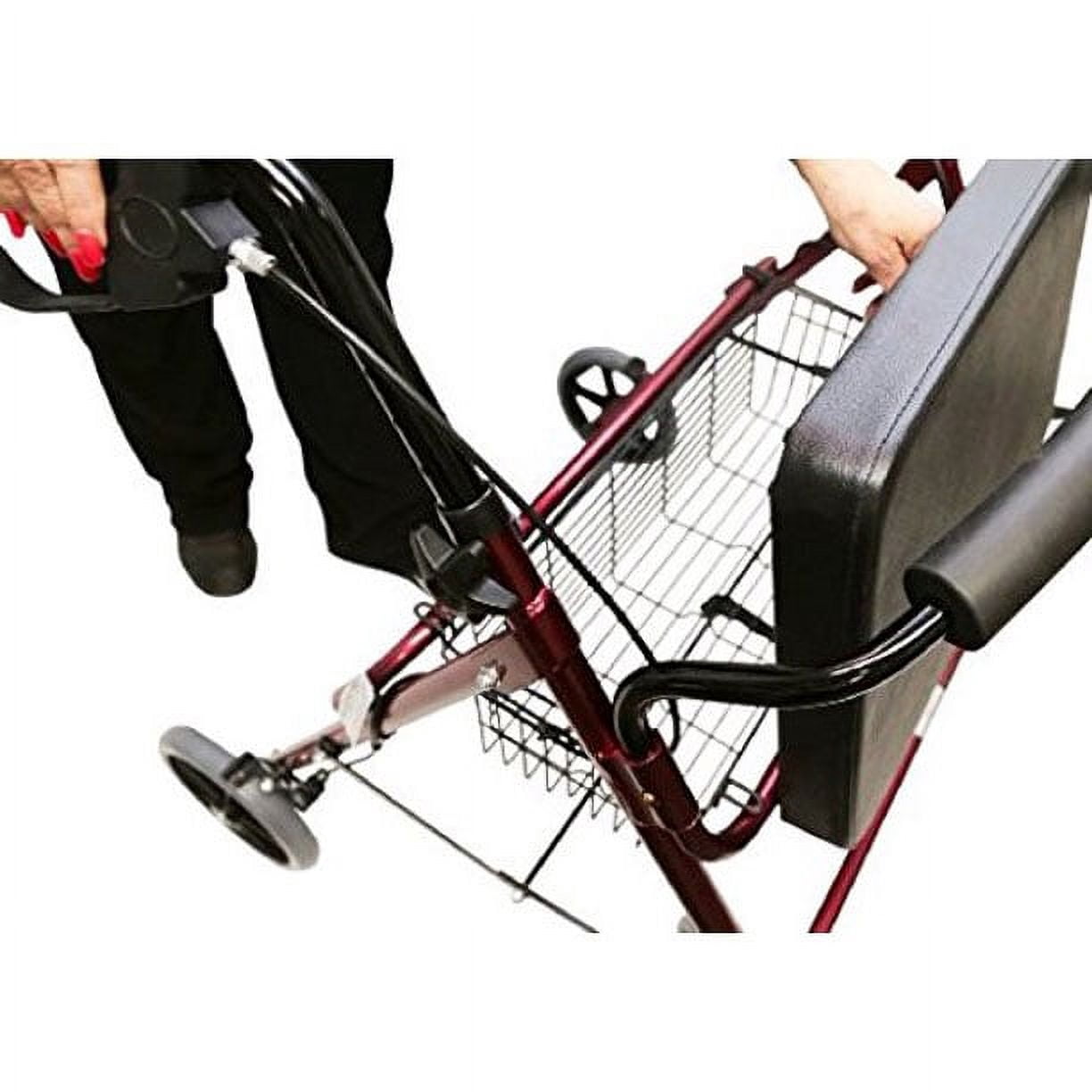 HEALTHLINE Heavy Duty Bariatric Rollator Walker For Senior With Seat and Wheels, 4 Wheel Walker With Seat and Basket and Brakes, Medical Heavy Duty Walker With Seat for Seniors, Red