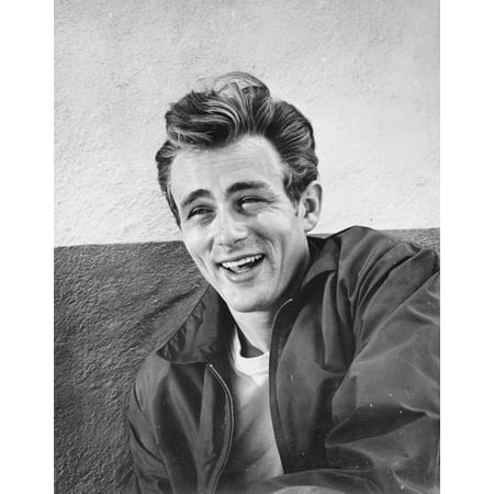 James Dean Portrait in Black Silk Jacket and White Round Neck T-Shirt ...