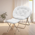 thumbnail image 4 of Round Folding Faux Fur Saucer Chair for Bedroom Living Room Dorm Foldable Metal Frame Oversized Large Comfy Furry Padded Soft Cozy Moon Chair with Footrest Ottoman for Adults (White), 4 of 4