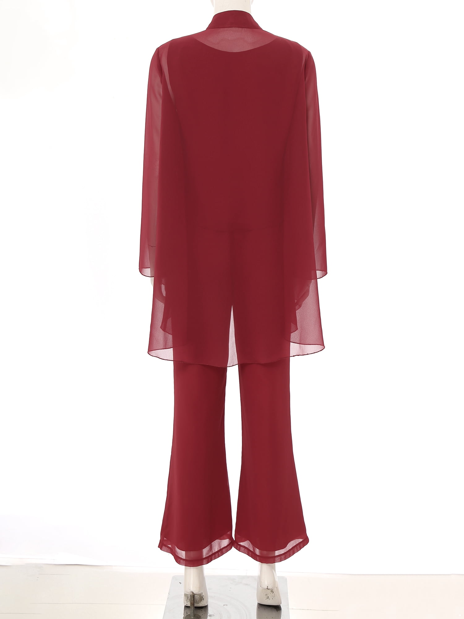 TiaoBug Women's Chiffon Pants Suits 3 Pieces Mother of The Bride Wedding Guest Party Formal Gown Burgundy 3XL