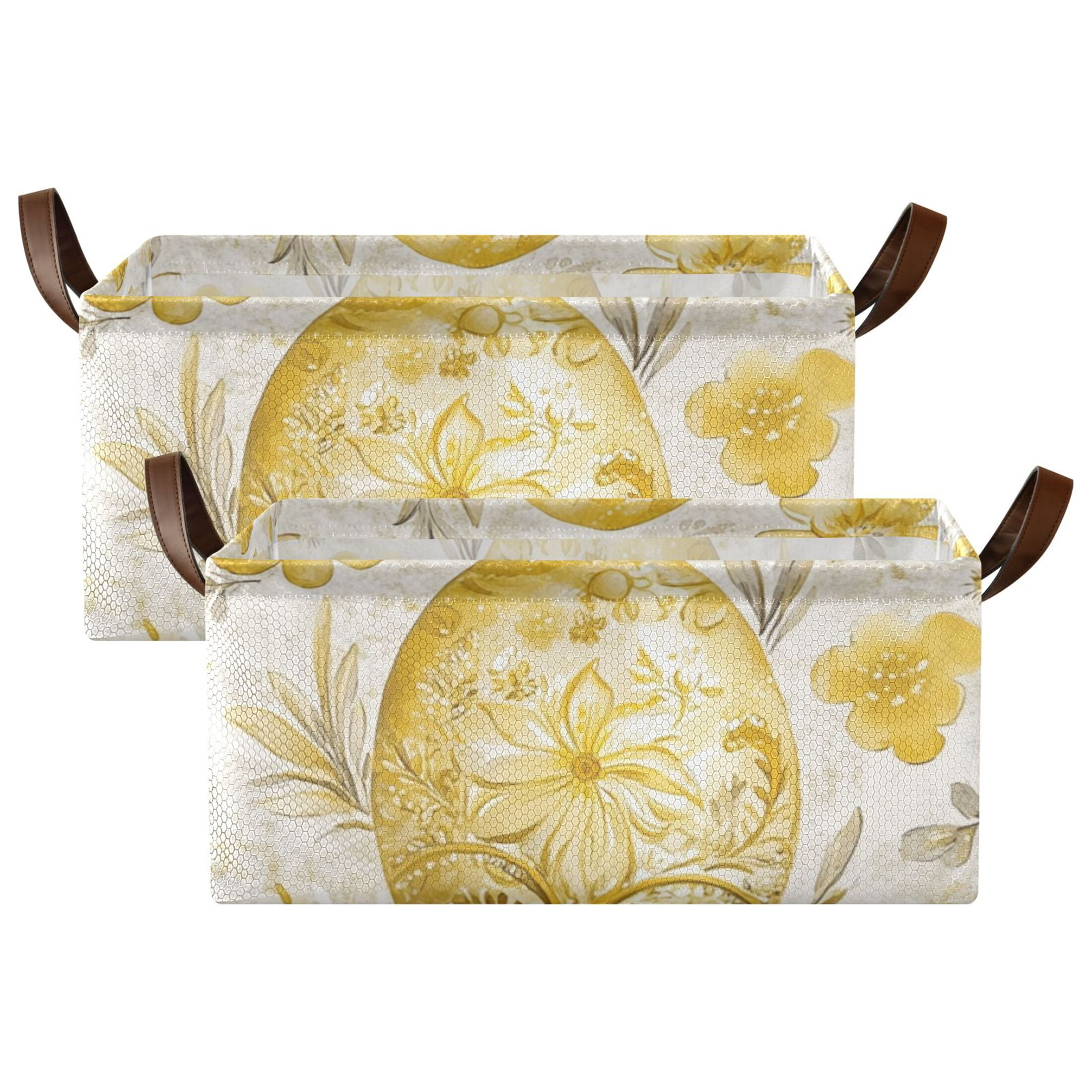Gold Easter Eggs Storage Bins with Handles Foldable Storage Baskets for Shelves Organizer Cloth Baskets