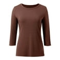 thumbnail image 5 of XIAONU T Shirts For Women Round Neck Slim Fit Three Quarter Sleeve T Shirt Basic Solid Color Pullover Sports Top, 5 of 6
