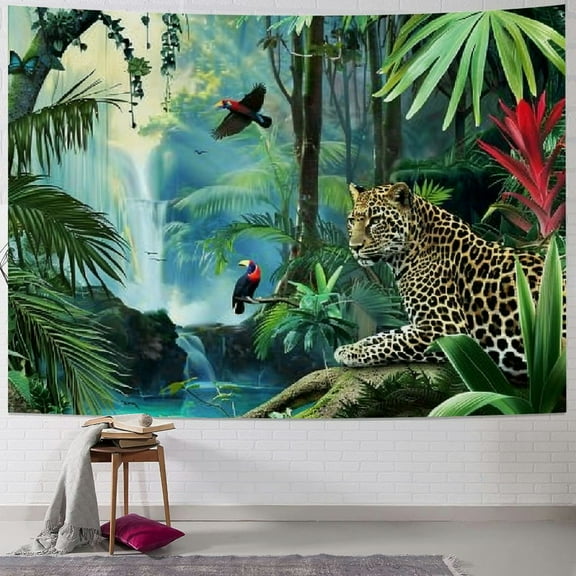 Fenyluxe  Cheetah Jungle Tapestry Wall Hanging,Fantasy Forest Animal in Tropical Rainforest Landscape Wall Art for Room Dorm Decor Living Room Bedroom 40x30inch
