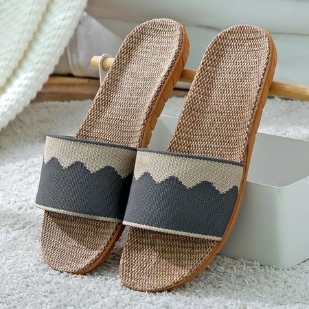 

YTJX Men s Fashion Couples Linen Slip On Slides Indoor Home Slippers Beach Shoes