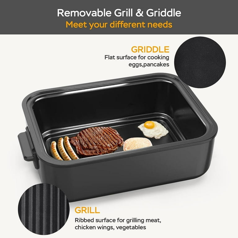 Electric Smokeless Indoor Griddle, 2-in-1 with Lid Grill, 1200W Home W/  Hood BBQ Grill, Nonstick Cooking Plate, 5 Level Adjustable Temperature,  Detachable & Dishwasher Safe, Cool-touch Handles, Black 