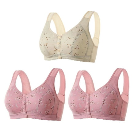 Mrat Lace Bralette for Women 3pc Front Closure Everyday Sports Bras  Front Button Bra  Convenient Snap Sleep Bra  Women Comfort Wireless Cotton Bras S-155 Khaki XXL