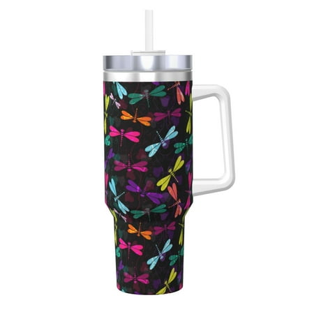 

Salouo Colorful Dragonflies for 40oz Water Bottle with Handle & Flip Straw - Stainless Steel Vacuum Insulated Tumbler-Reusable Travel Coffee Mug- Gifts for Women & Men