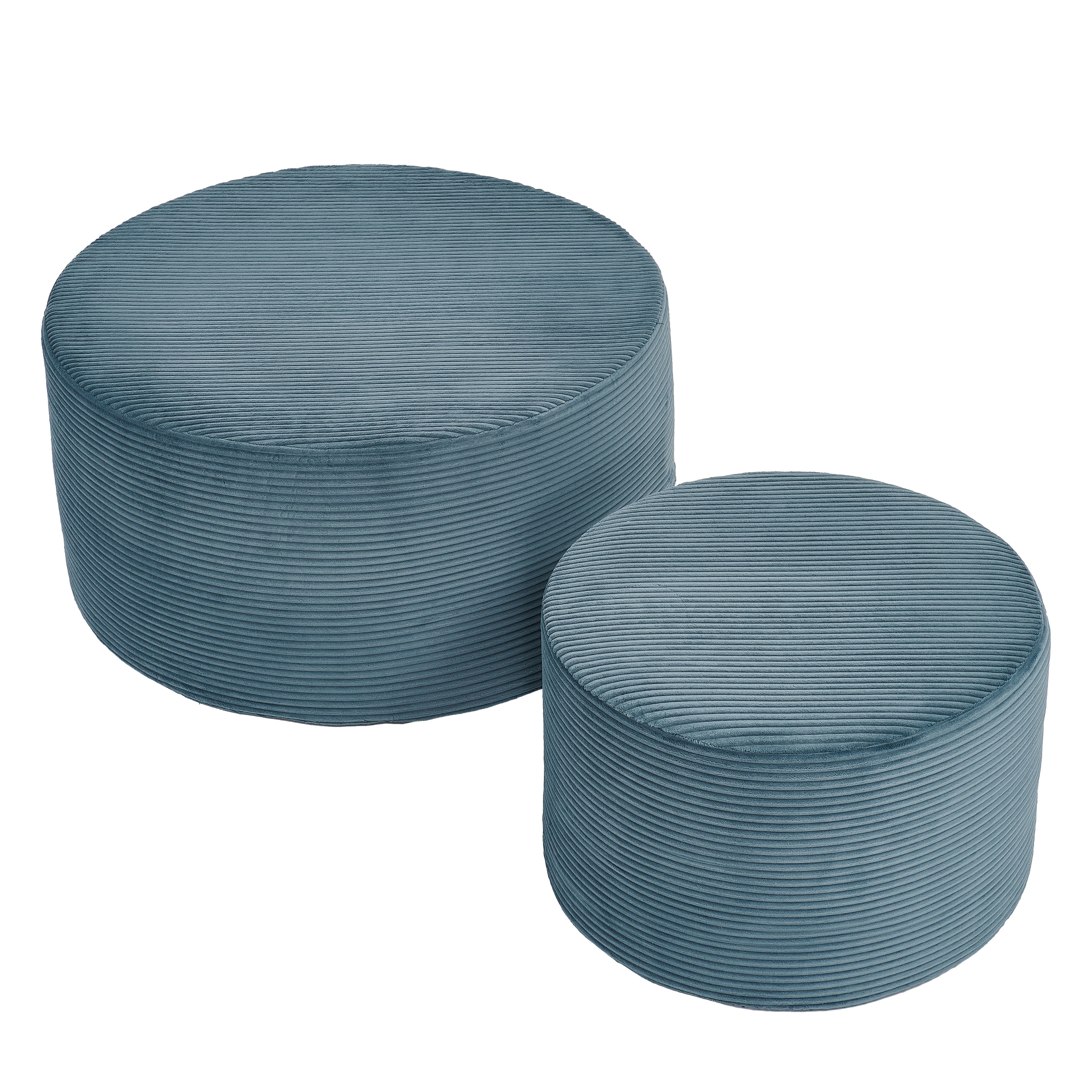 Aukfa 2-Piece Round Ottoman Set, Upholstered Coffee Table & Nesting Footrest Stools for Living Room, Bedroom, Blue