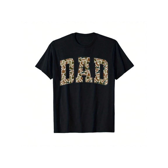 Men's Camo Dad Graphic T-Shirt, Camouflage Print Father's Day Gift Tee, Black