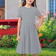 thumbnail image 2 of Swstbby Liquidation d'Économies d'Été 2025! Robe d'Été pour Filles, Robe Extensible à Manches Courtes à Imprimé Uni pour Tout-Petits et Filles, Robe Trapèze Grise 7-8 Ans, 2 of 5