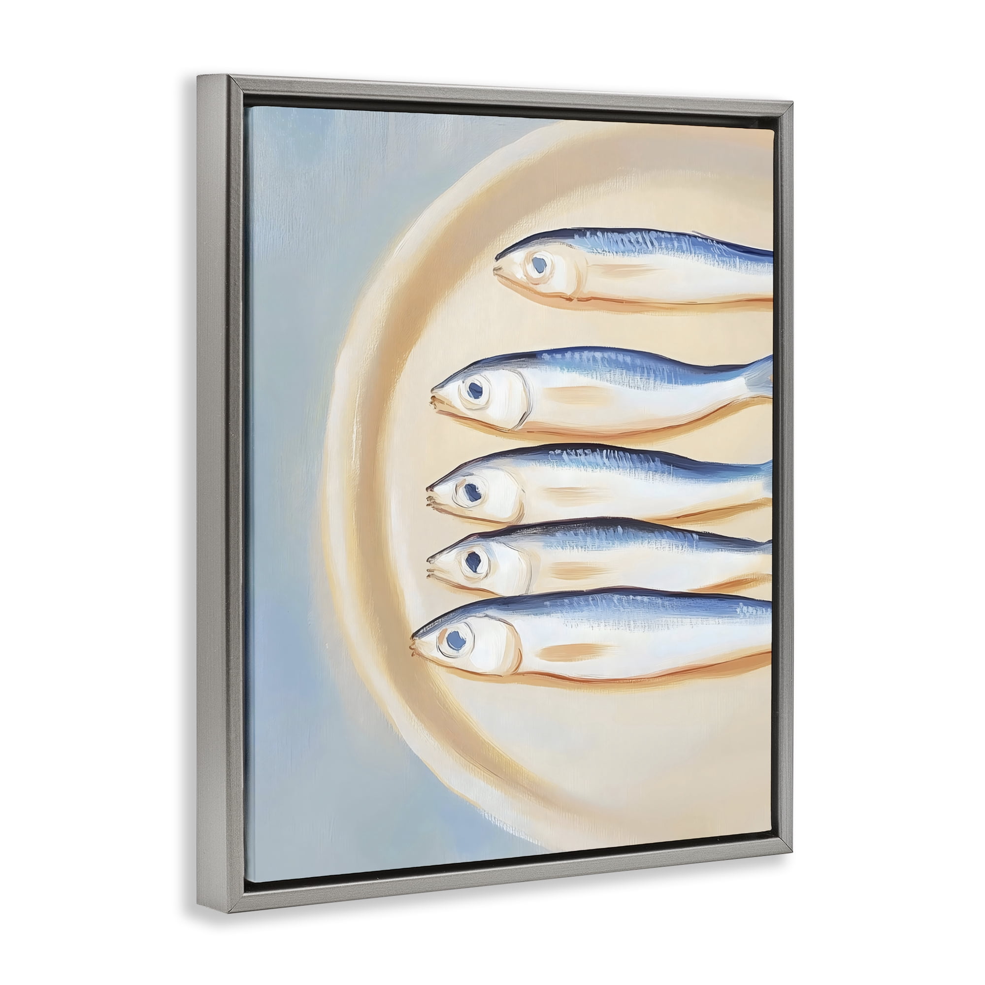 Stupell Industries Plate of Sardines Gray Framed Floater Canvas Wall Art, design by The Prints Vibe