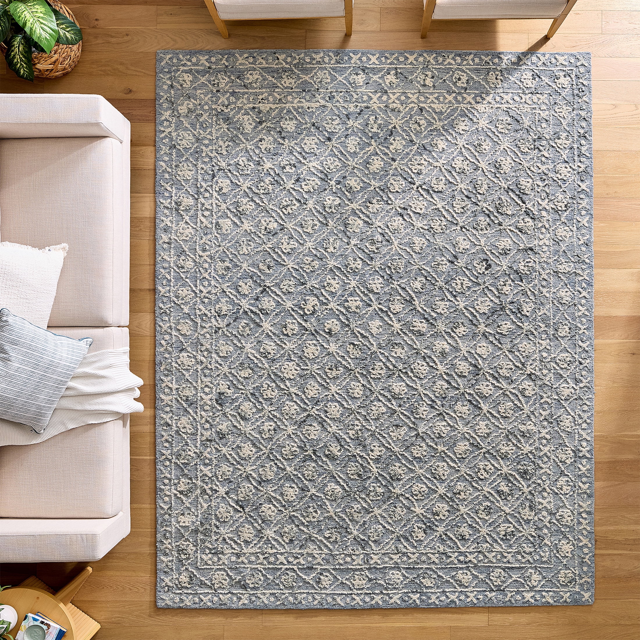 Better Homes & Gardens Blue/Silver Floral Trellis Indoor Area Rug, 8' x 10'