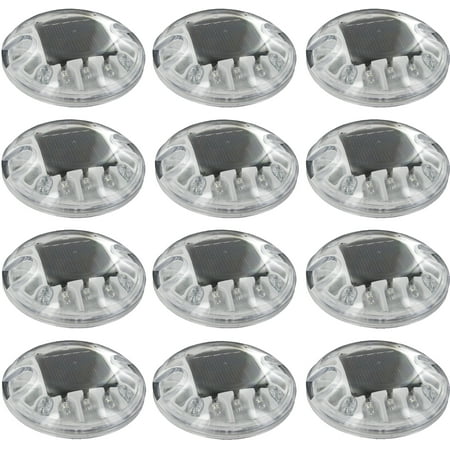 - 12 Pack Solar White LED Round Polycarbonate Road Stud Deck Dock Path Light