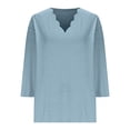 thumbnail image 6 of BVOFAR 3/4 Length Sleeve Shirts for Women Fashion Scalloped V Neck Loose Tunic Tops Fall Lightweight Solid Going Out Blouse, 6 of 6