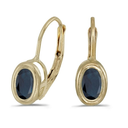 Nadri Bezel Earrings - 14k Yellow Gold Oval Sapphire Bezel Lever-back Earrings