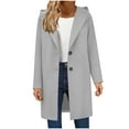 thumbnail image 2 of Yteetum Women's Woolen Blend Coats Oversize Winter Trench Coat Notched Lapel Collar Single-Breasted Peacoat Womens Long-Sleeve Hooded Jackets Casual Button Cardigan Jacket Overcoat Outwear Fall Deals, 2 of 8