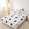 thumbnail image 3 of jejeloiu Black Cat Ribbon Bow Full Size Sheets Kids,White Floral Print Bed Sheets,4pcs, 3 of 6