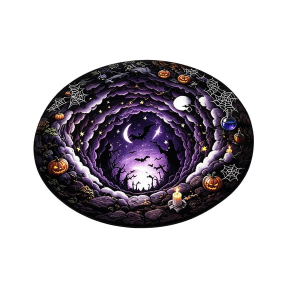 Fall Porch Rug,3D Skeleton Vortex Quilted Round Halloween Rug,Spooky Optical Illusion Floor Mat,Soft Non- Round Area Rug for Halloween Home Decor,23.62x23.62in