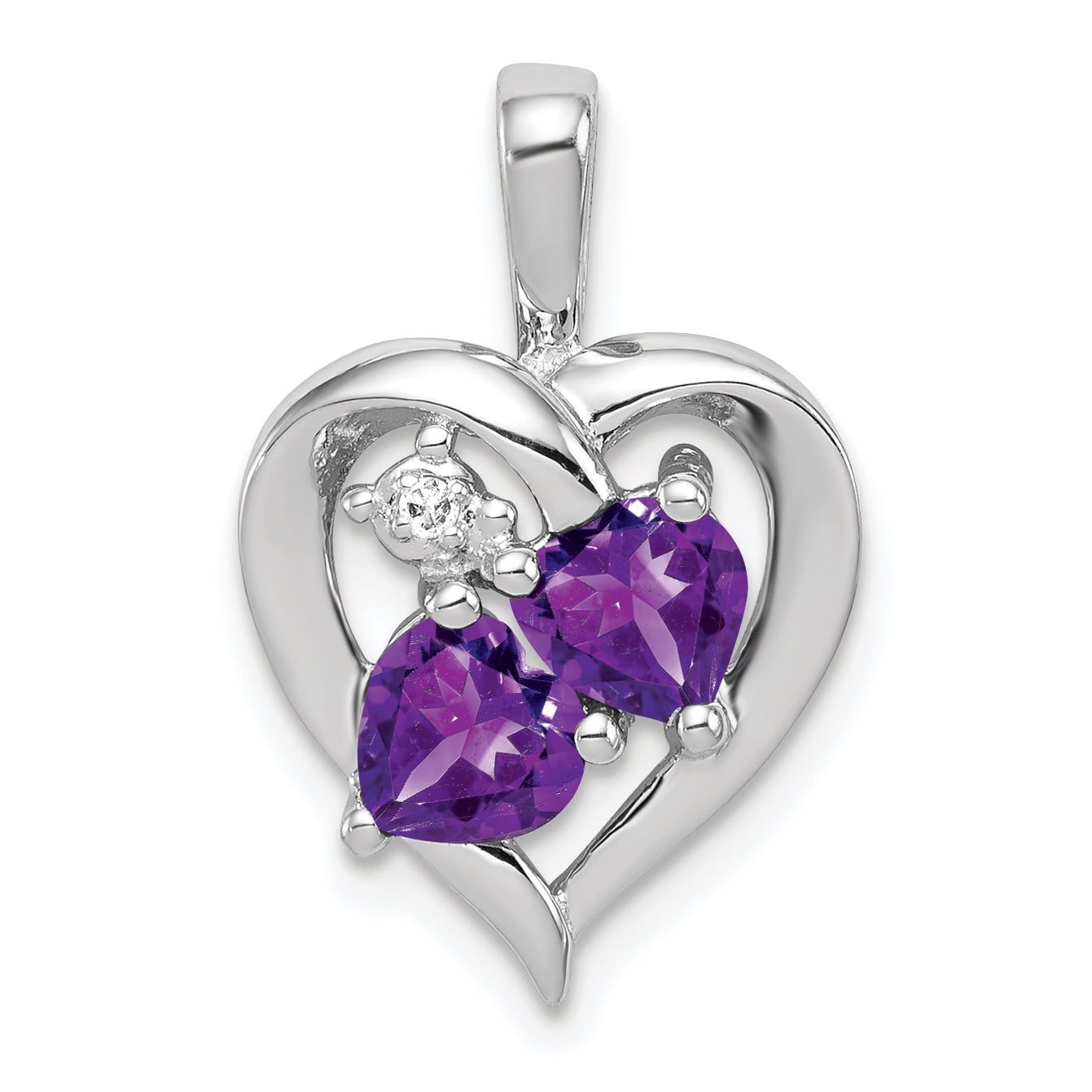 925 Sterling Silver Rhodium-finish Amethyst & Diamond February Stone Pendant 925 Sterling Silver Rhodium-finish Amethyst & Diamond February Stone Pendant
