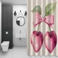 thumbnail image 3 of Pink Cherry Bow Shower Curtain for Bathroom, Spring Sweet Heart-shaped Cherry Linen Texture Waterproof Cloth Fabric Bathroom Accessories Set with 12 Rust Proof Plastic Hooks, 36"x78", 3 of 9