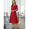 thumbnail image 2 of DARING DIVA Work Office Elegant 3/4 Sleeve V Neck A-Line Dress L Red, 2 of 6