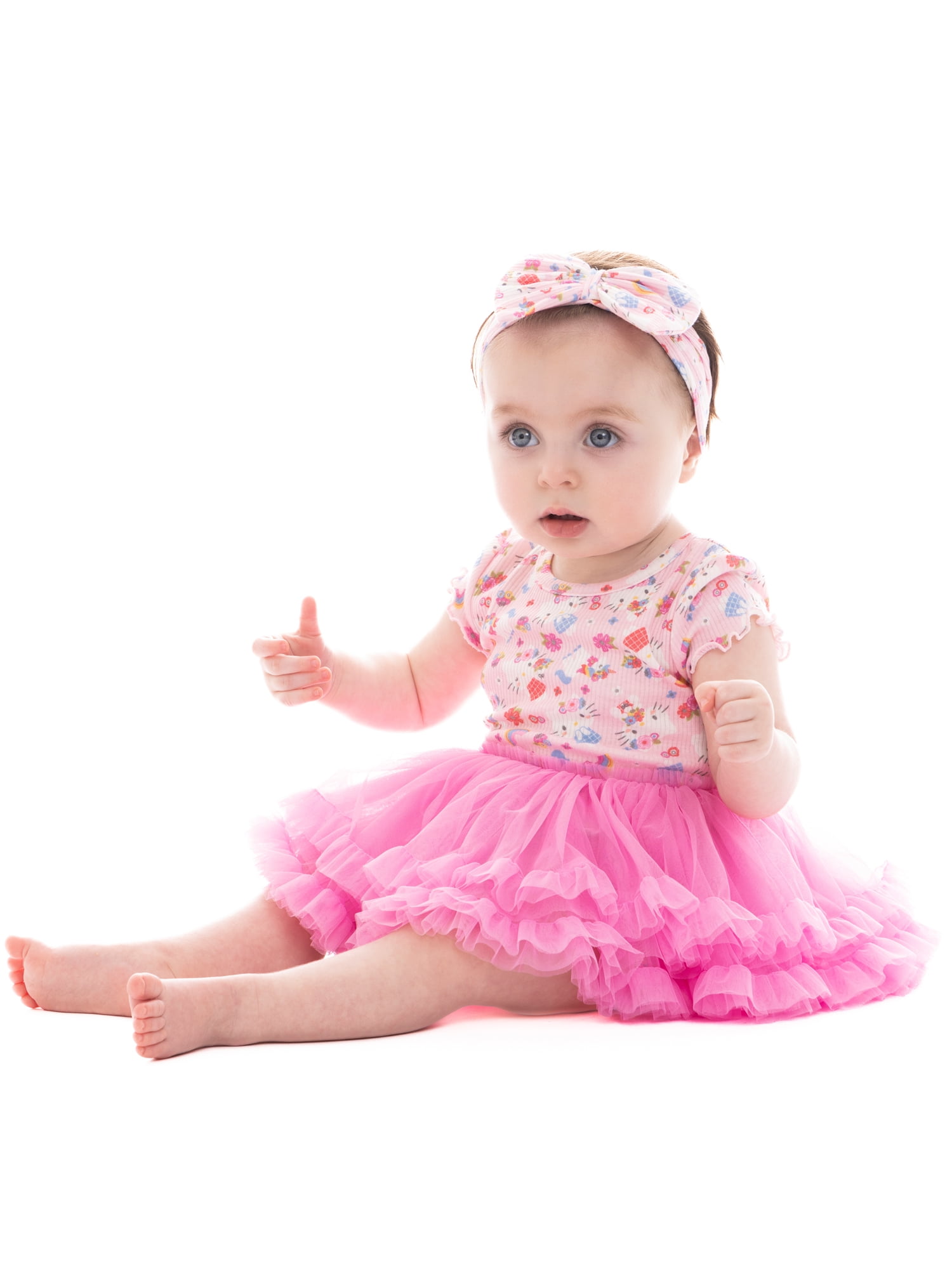 Hello Kitty Baby Girl Allover Print Tutu Dress with Matching Bow Headband, Sizes 0/3M-24M