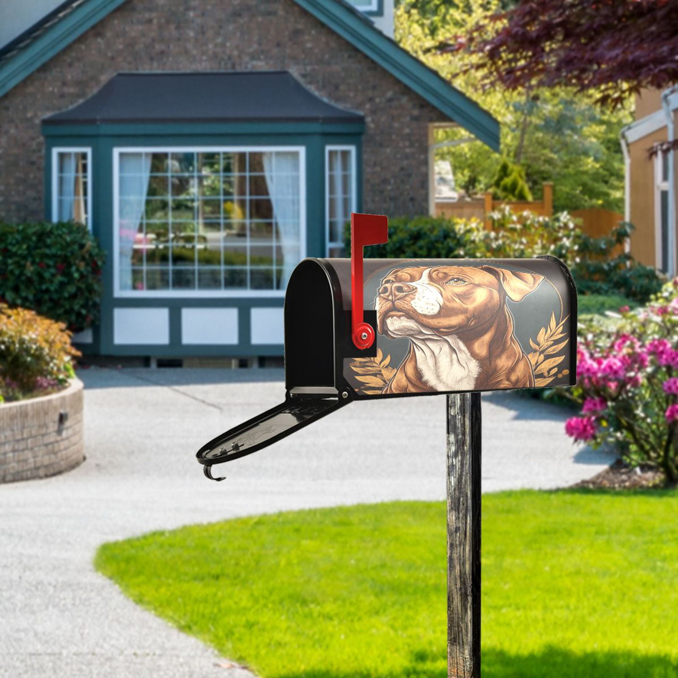 WOBOGO Brown Pit Bull Illustration Mailbox Cover Magnetic for Garden Yard Home Decor Standard Size 25.4×20.78in
